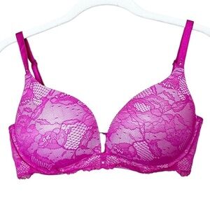 Victoria’s Secret Biofit Push-Up‎ Bra 34D hot pink lace underwire padded magenta
